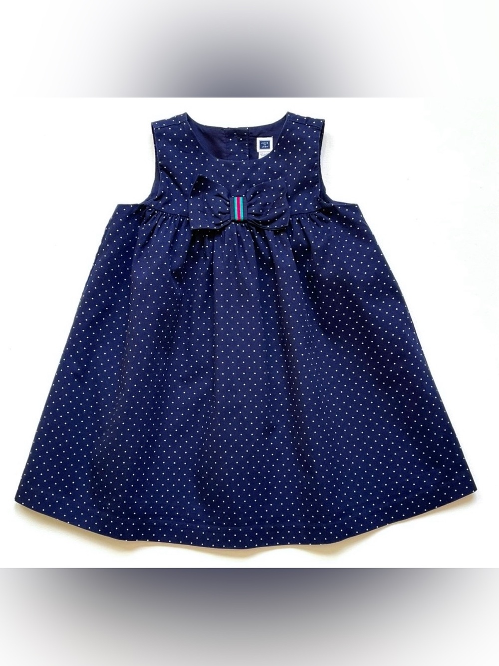 EUC Janie and Jack Holiday Fine Wale Corduroy Navy Polka Dot Jumper Dress 12-18M